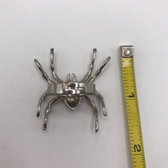 Spider Ring Adjustable Silver Tone Rhinestone Halloween Goth Jewelry - Picture 3 of 10